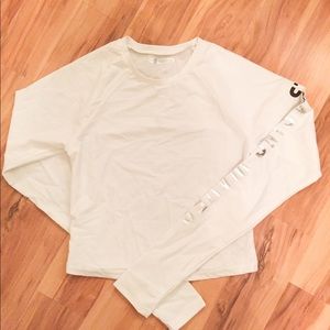 White long sleeve crop top fitted swim shirt